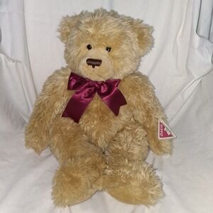 Vintage 1980's Dakin 16" Inch Tan Teddy Bear Red Bow Plush Stuffed Animal NWT